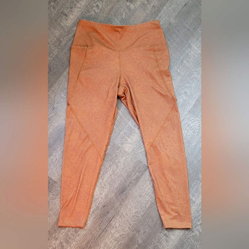 Sendara Leggings Women's Large Brown-Orange w/ Abstract Print 2 Pockets